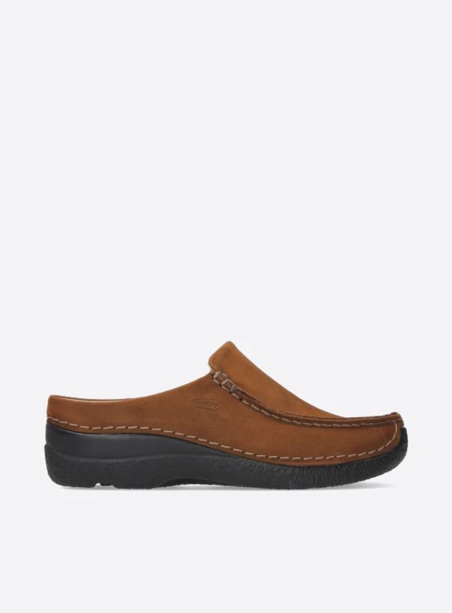 Dames Wolky | Seamy Slide Cognac Nubuck