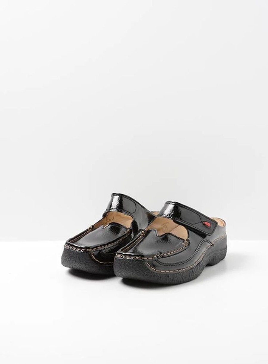 Dames Wolky | Roll Slipper Vegan Zwart Vegan Lak