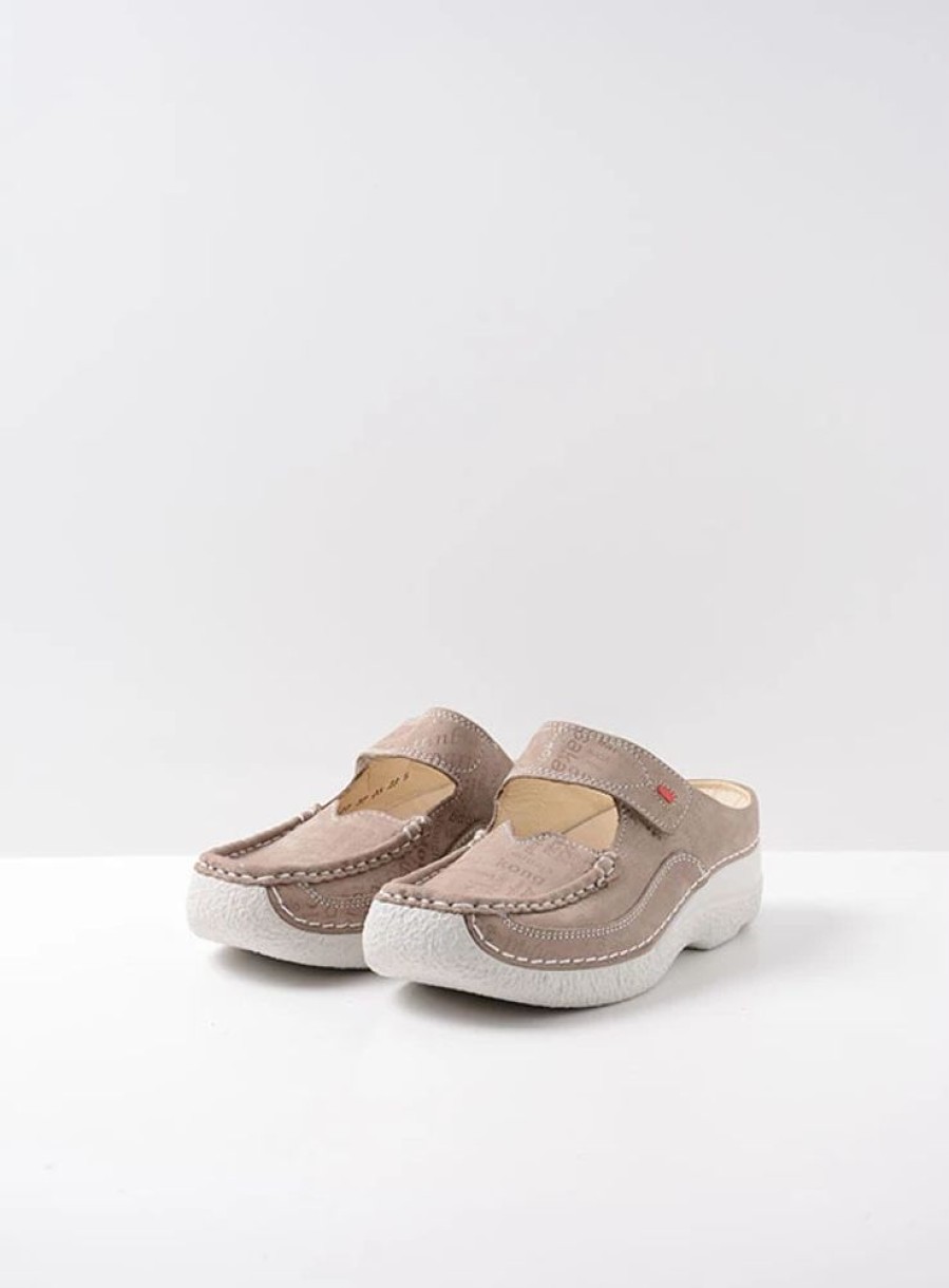 Dames Wolky | Roll Slipper Taupe Letter Nubuck