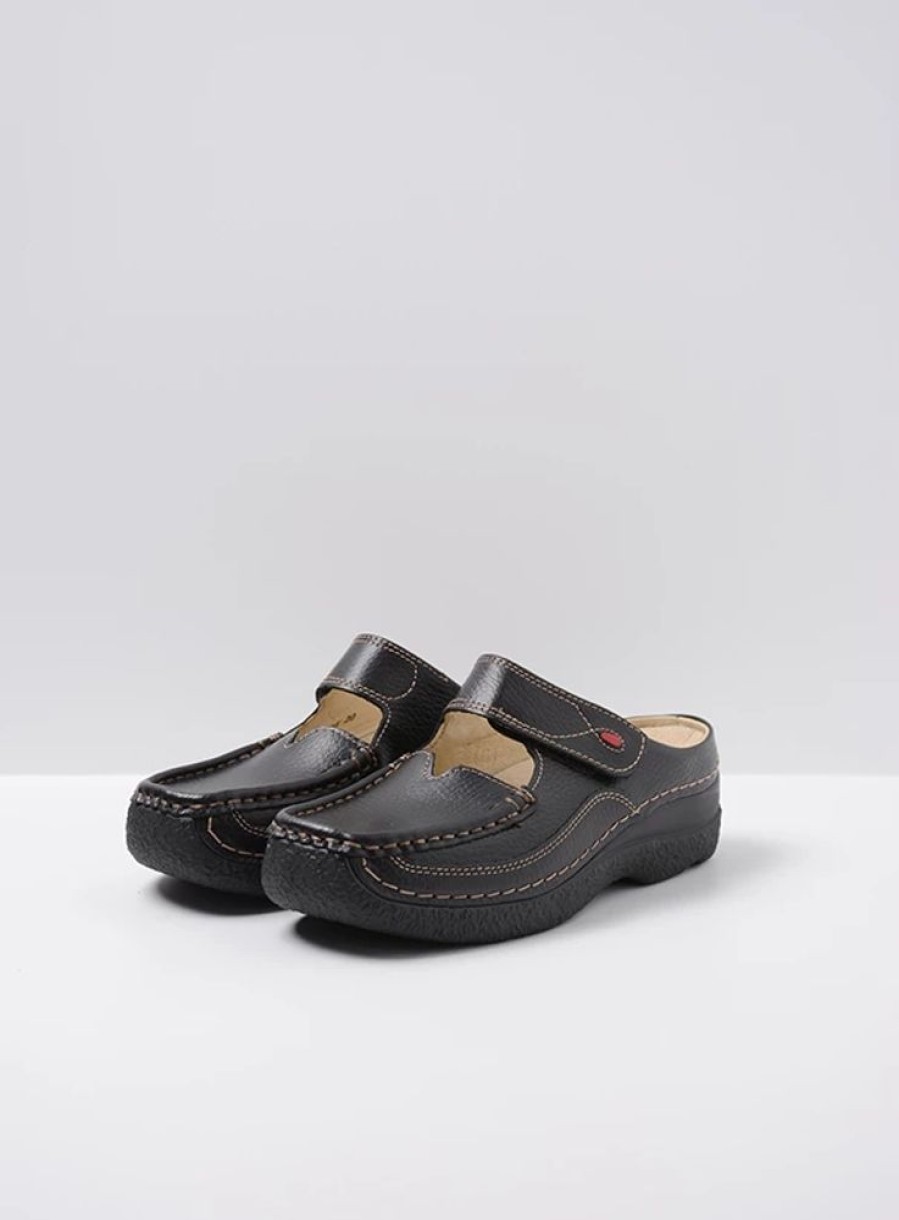 Dames Wolky | Roll Slipper Zwart Leer