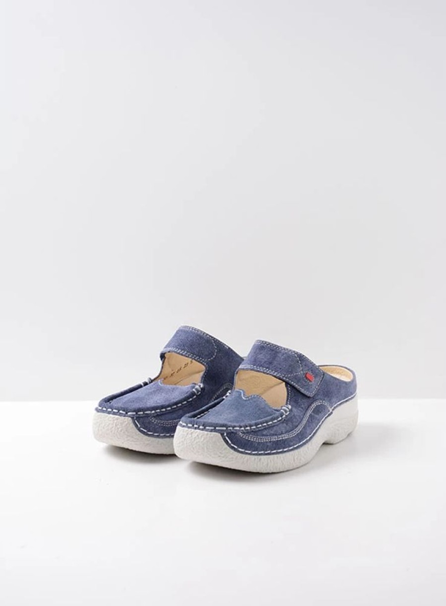 Dames Wolky | Roll Slipper Denim Suede