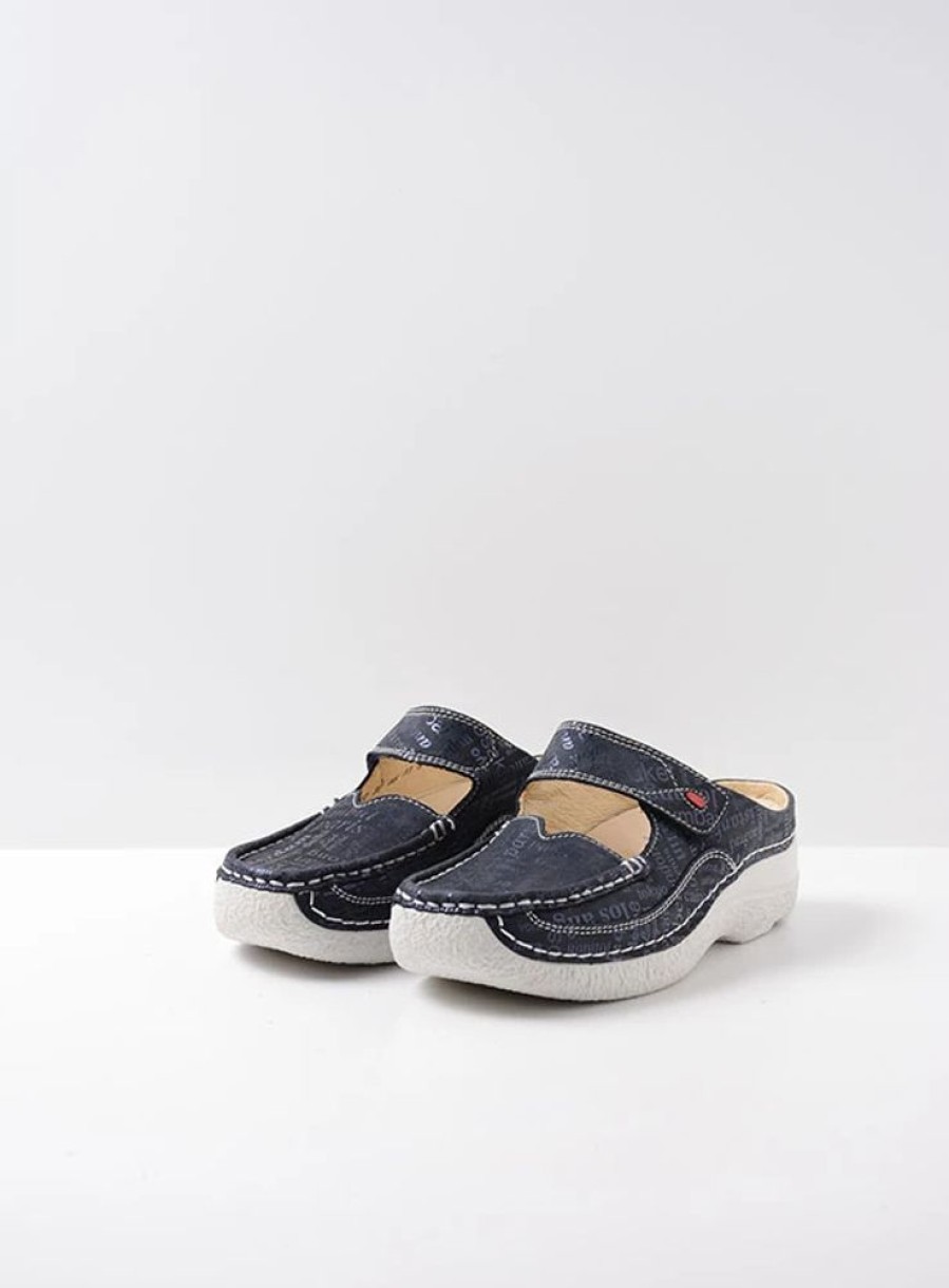 Dames Wolky | Roll Slipper Blauw Letter Nubuck