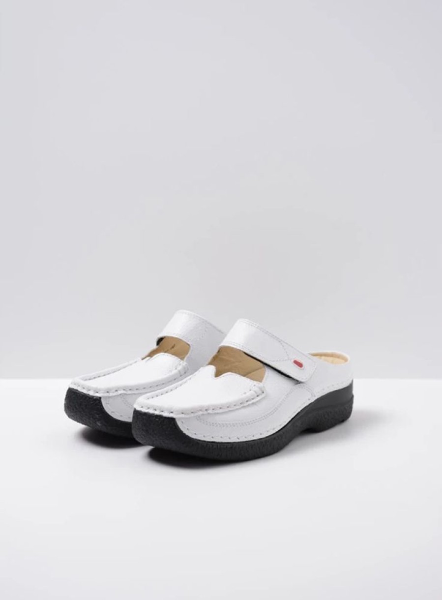 Dames Wolky | Roll Slipper Wit/Zwart Leer