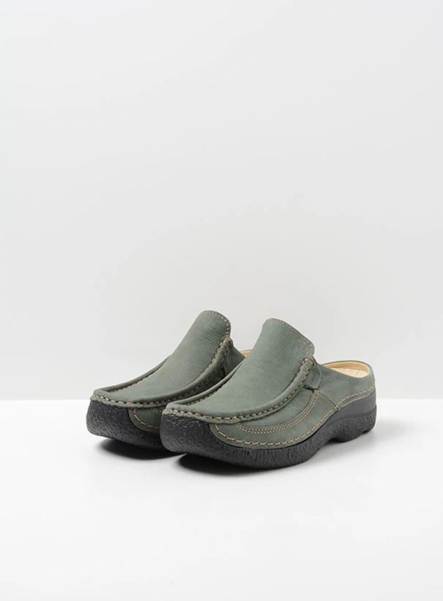 Dames Wolky | Roll Slide Saliegroen Nubuck