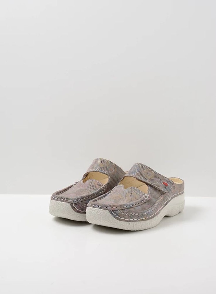 Dames Wolky | Roll Slipper Taupe Flower